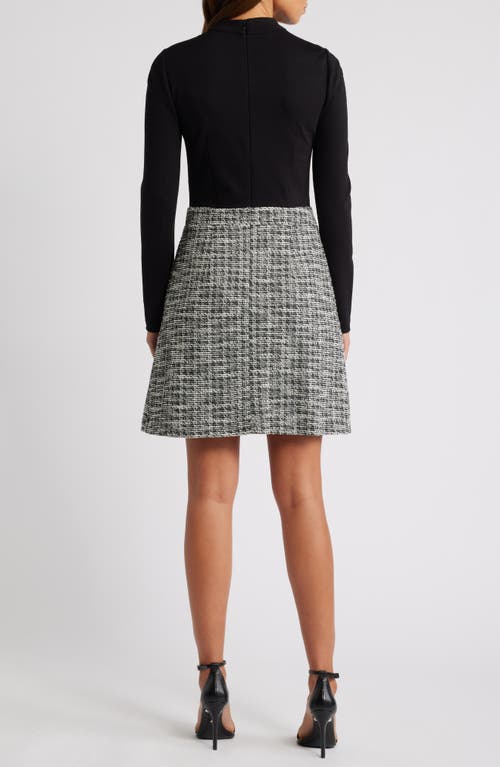 Eliza J Mock Neck Long Sleeve Mixed Media Dress In Black Ivory