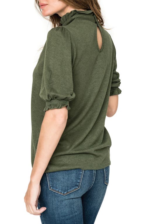 Gibsonlook Ruffle Mock Neck Puff Sleeve Sweater In Martini Olive