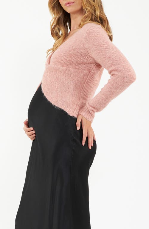 Shop Ripe Maternity Nala Twist Front Maternity/nursing Sweater In Dusty Pink