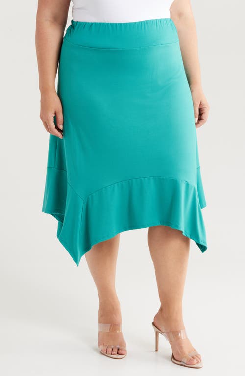 24seven Comfort Apparel Handkerchief Hem Jersey Midi Skirt In Jade