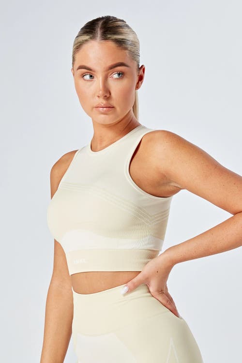 Shop Twill Active Recycled Color Block Racer Crop Top In Stone