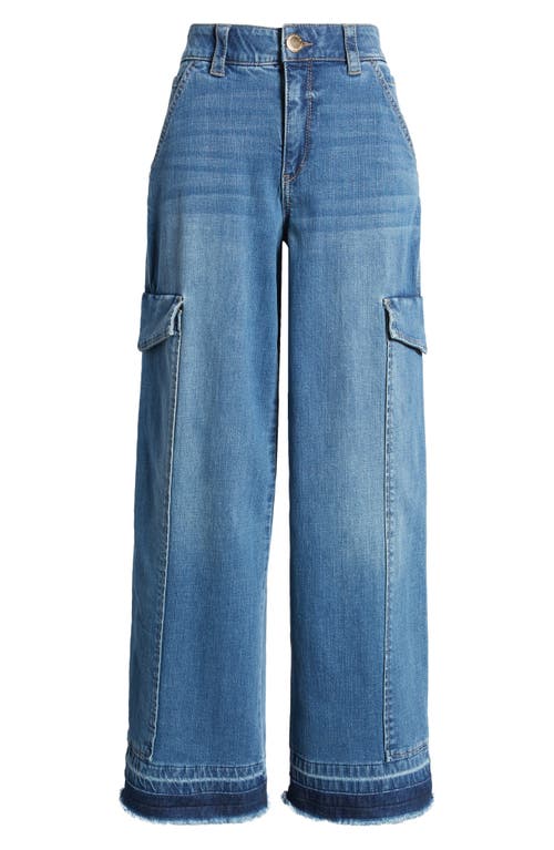 Shop Wit & Wisdom 'ab'solution Skyrise Release Hem Wide Leg Cargo Jeans In Mid Blue