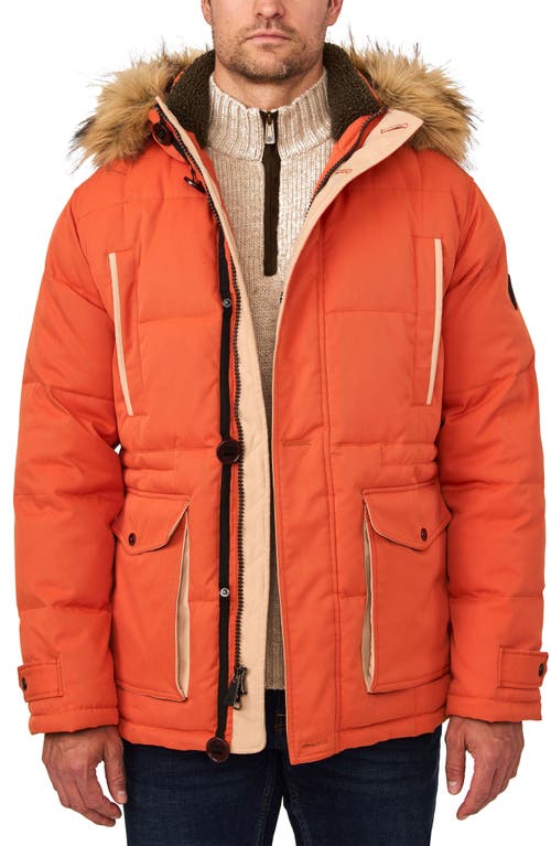 Summit Water Resistant Hooded Quilted Parka with Faux Fur Trim in Spicy Orange