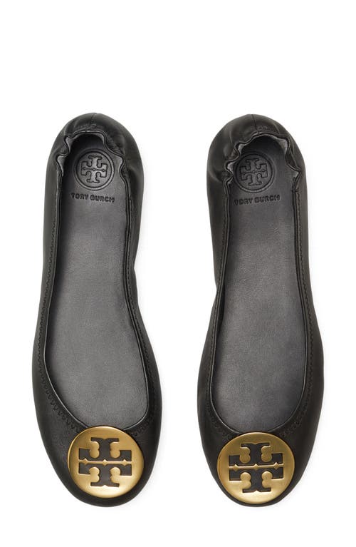 Shop Tory Burch Minnie Travel Ballet Flat In Perfect Black/gold