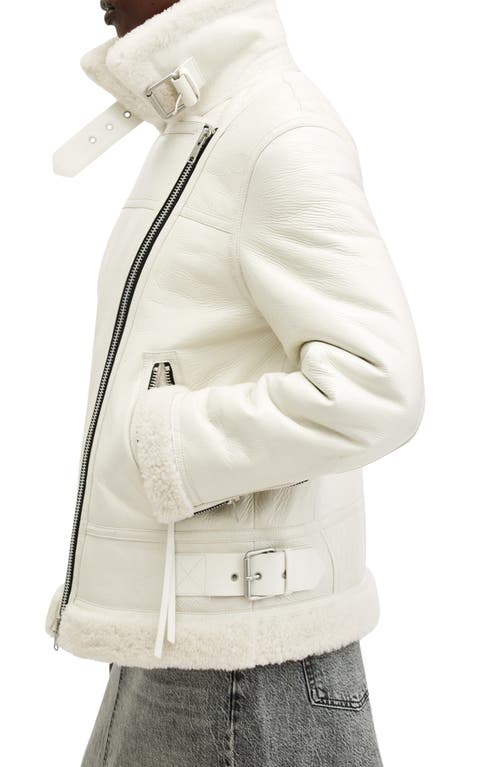 Shop Allsaints Sola Genuine Shearling Moto Jacket In White