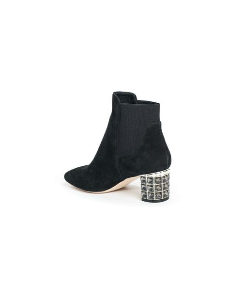 Allegra James Women's Paley Black Suede Work Evening Chunky Rhinestone Block Heel Ankle Boot In Black