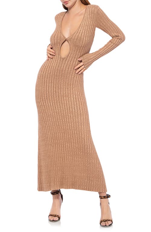 Java Long Sleeve Rib Sweater Dress in Marled Tan