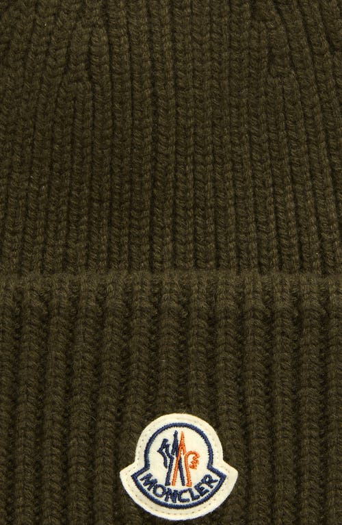 Moncler Logo Cuff Virgin Wool & Cashmere Blend Beanie In Olive Green