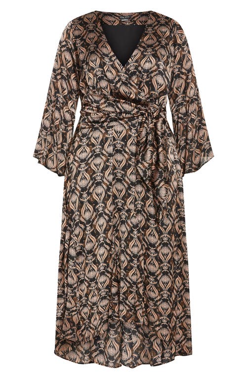 City Chic Tie Front Long Sleeve High/low Maxi Dress In Nile Fan