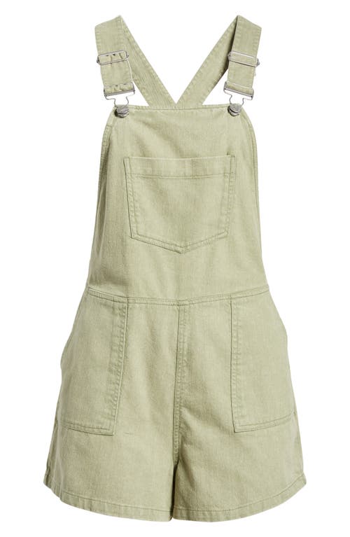 Shop Roxy Crystal Cotton Twill Short Overalls In Oil Green