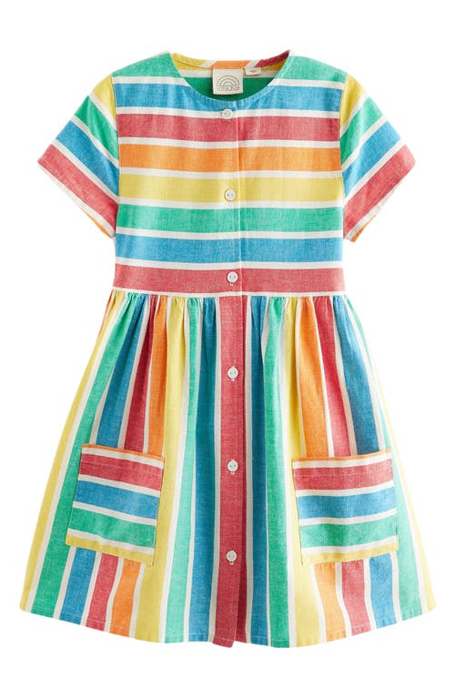 Shop Little Bird Kids' Rainbow Stripe Cotton & Linen Shirtdress In Multi Stripe