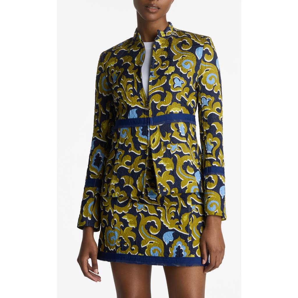 St John Silk Jacquard Paisley Jacket In Royal Blue Multi
