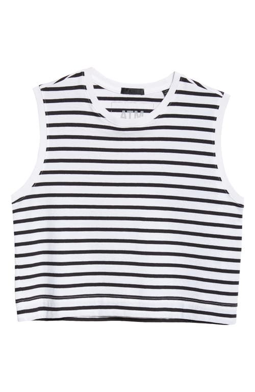 Shop Atm Anthony Thomas Melillo Classic Jersey Stripe Crop Cotton Tank Top In White/black