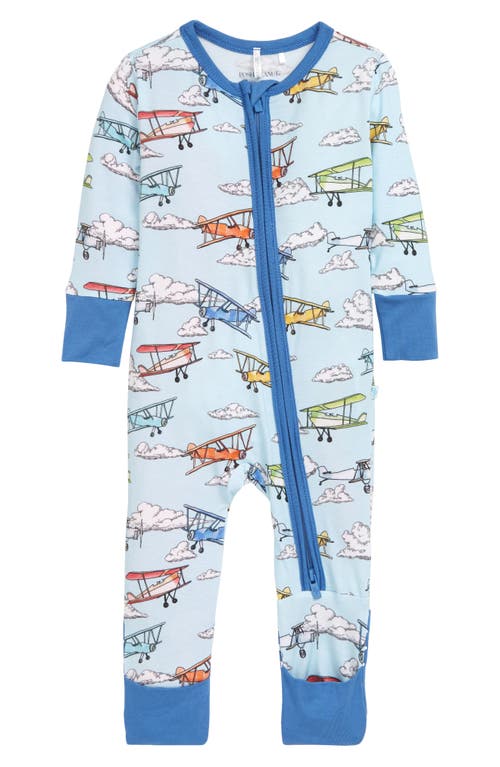 Posh Peanut Flyer Fitted One-Piece Footie Pajamas in Light/Pastel Blue