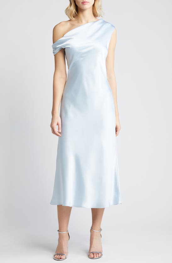 Shop Amsale One-shoulder Satin Midi Dress In Ice