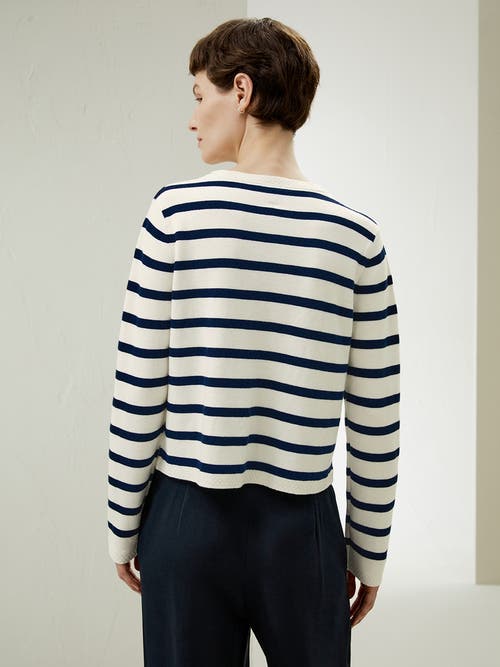 Shop Lilysilk Gariana Striped Wool Cardigan In Navy