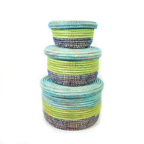 Mbare Flat Lid Storage Basket In Coastal Blue