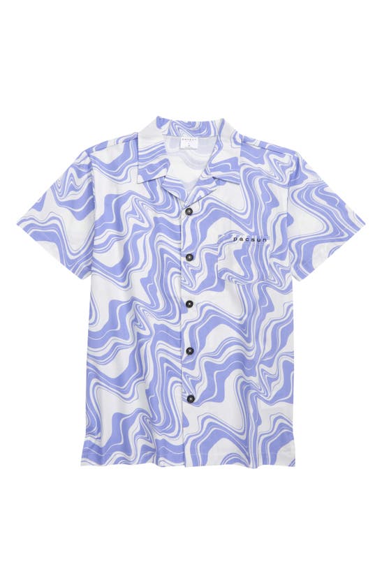Pacsun Kids' Abstract Print Cotton Camp Shirt In White Melting