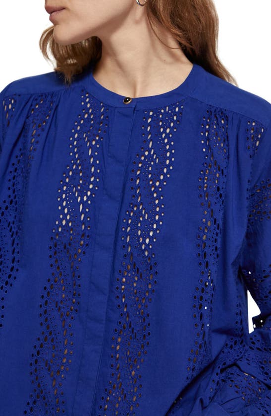 Shop Scotch & Soda Broiderie Anglaise Shirt In Electric Blue