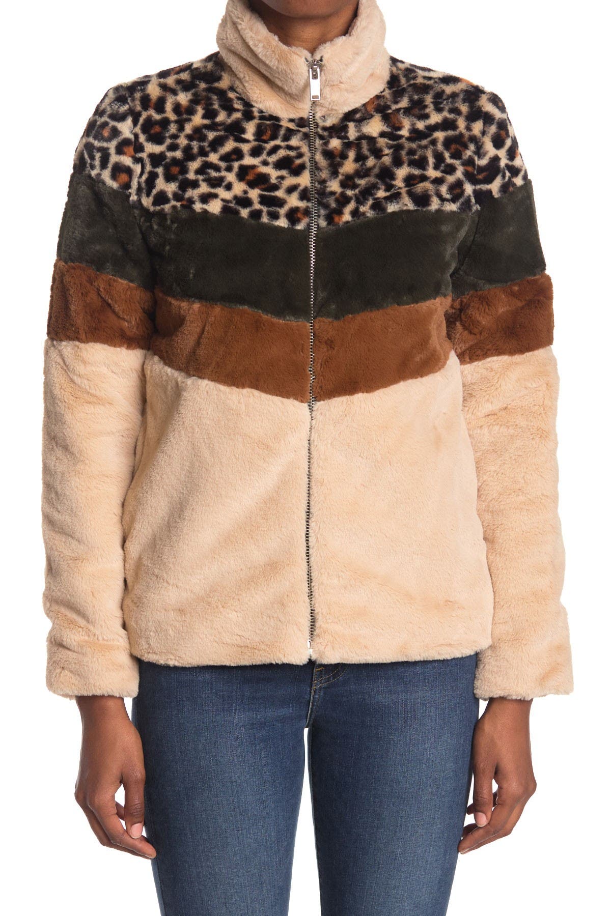 Coffee Shop | Faux Fur Colorblock Zip 