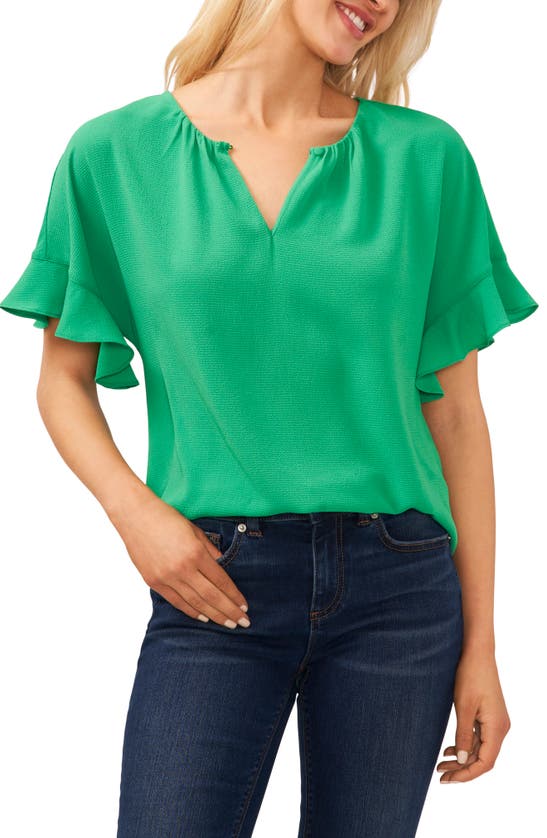 Shop Cece Ruffle Sleeve Crepe Blouse In Vivid Green