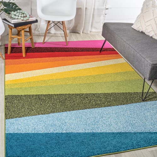 Jonathan Y Prism Geometric Striped Area Rug In Orange/green/blue