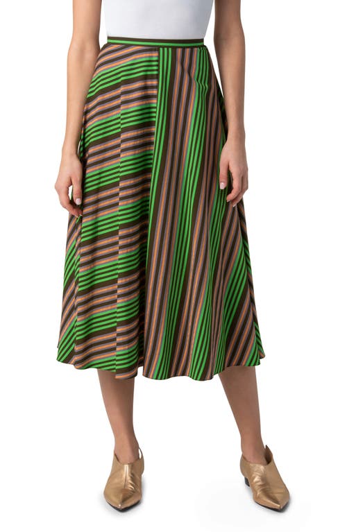 Patchwork Stripe Midi Skirt in Teak-Green-Multi