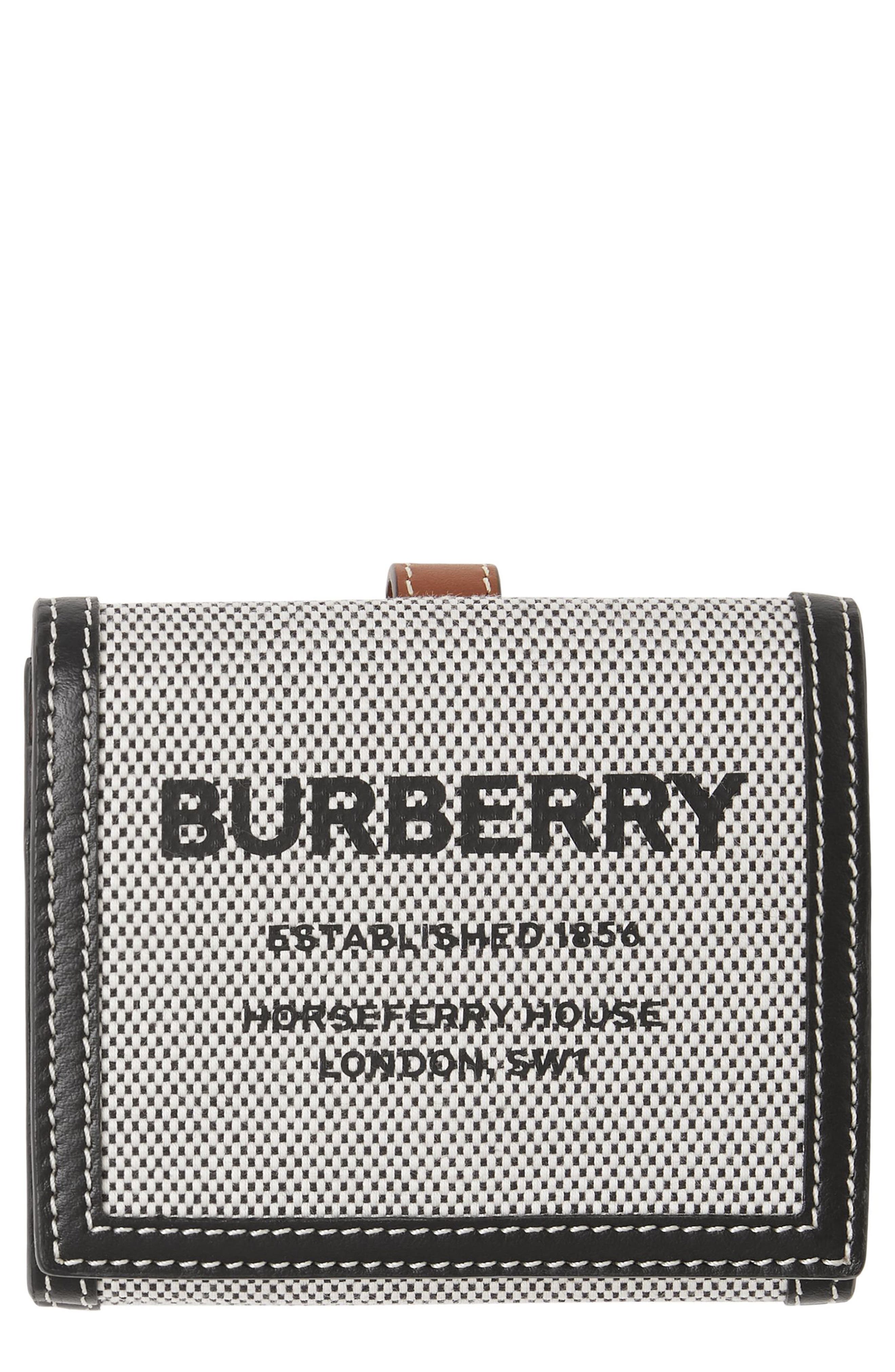 Burberry Luna Horseferry Print Canvas Wallet in Black/Tan at Nordstrom