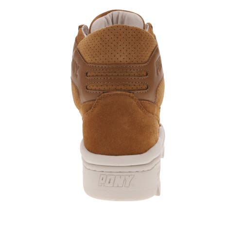 Pony Mens M110 Lux Genuine Leather And Suede Premium Lace Up Athletic Sneaker Shoe In Tan/off White