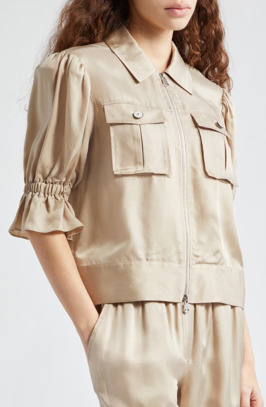 Shop Cinq À Sept Holly Ruffle Sleeve Jacket In Khaki