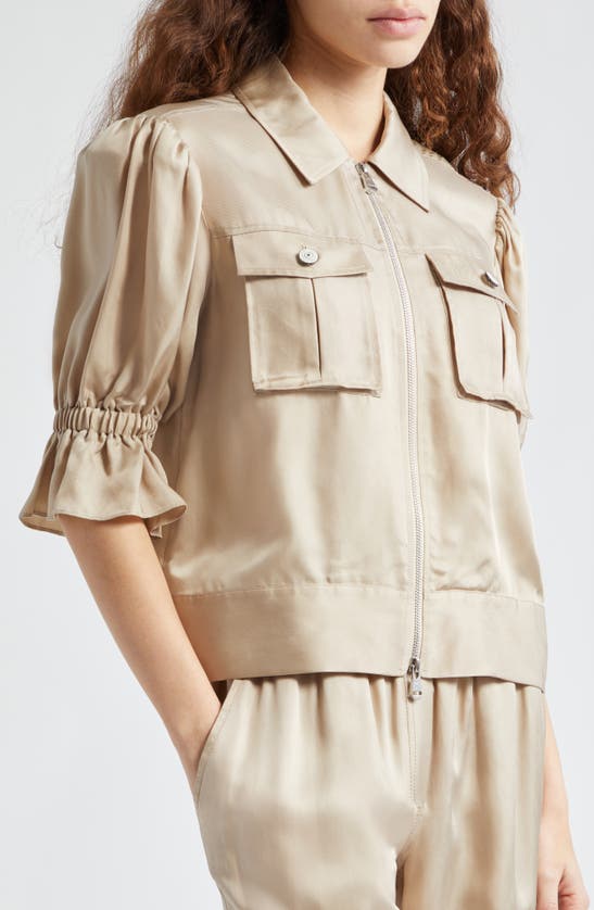 Cinq À Sept Holly Short-sleeve Sateen Jacket In Khaki