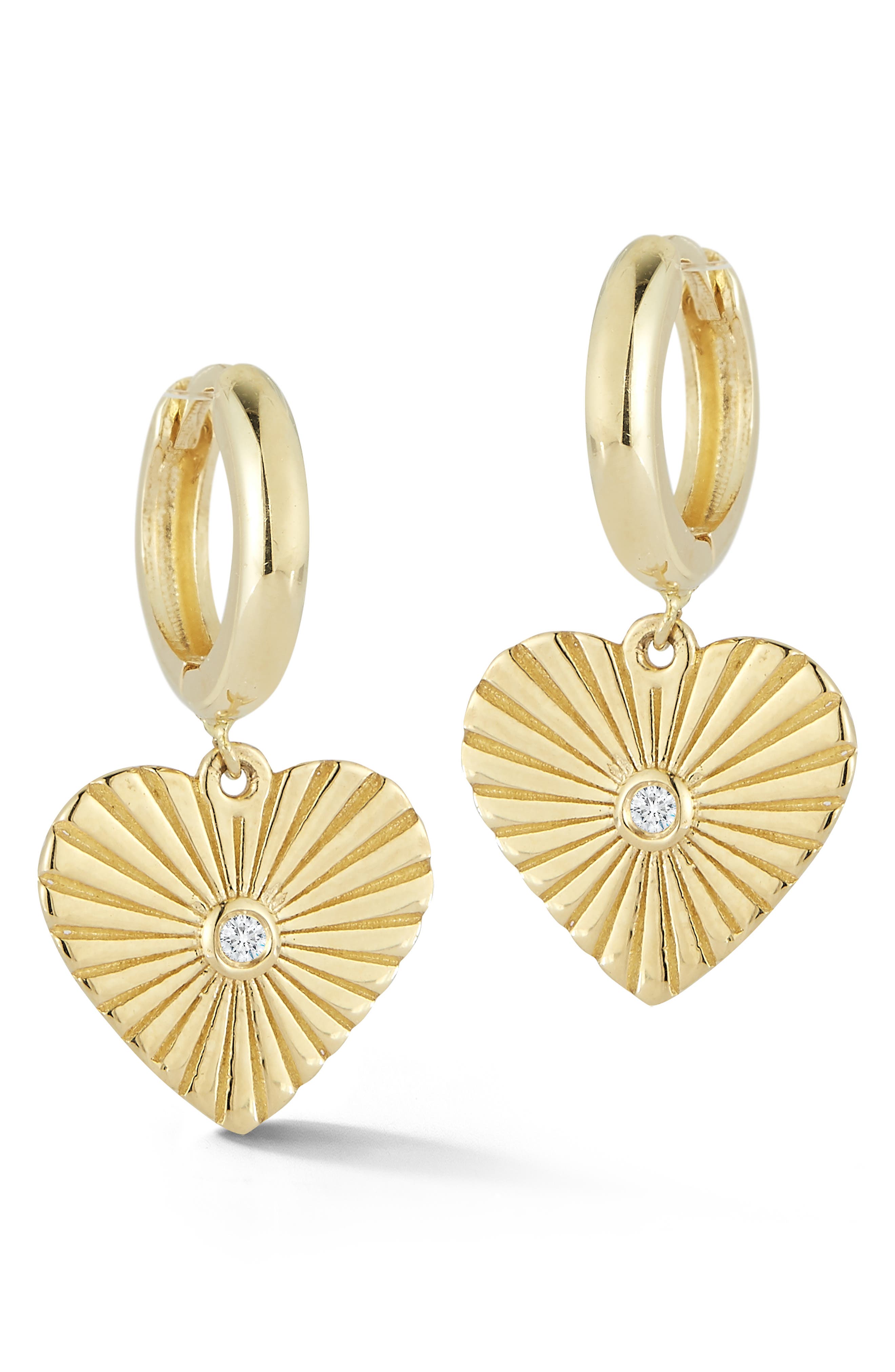 Sphera Milano 14k Gold Diamond Detail Heart Huggie Earrings In Yellow Gold