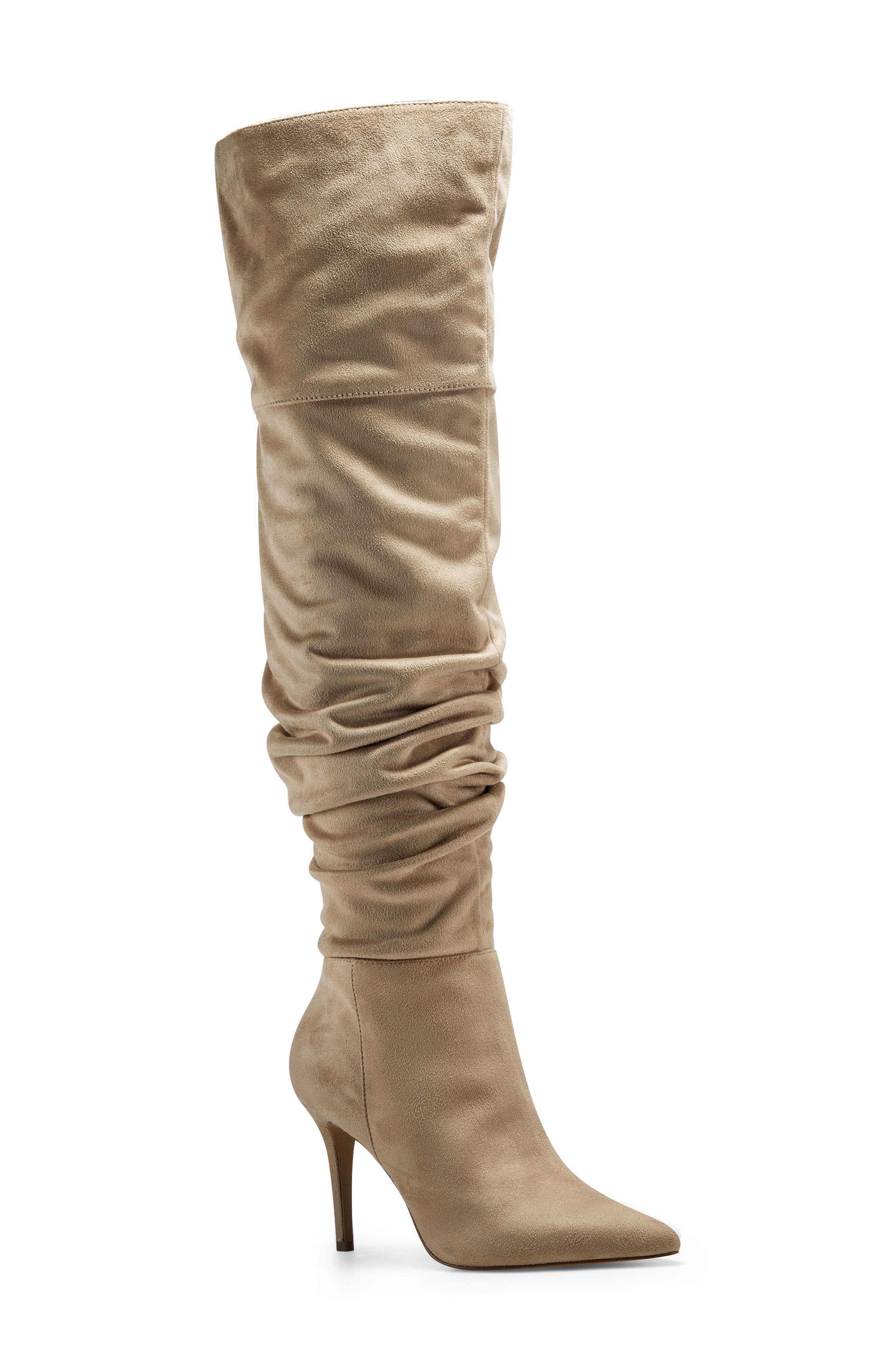 thigh high beige suede boots