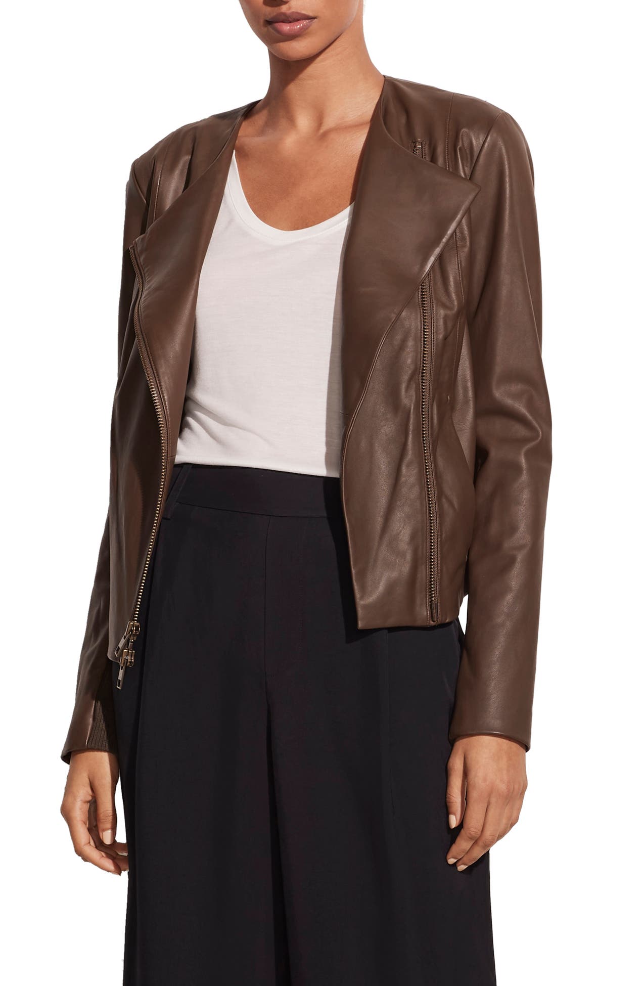 Vince Ribbed Panel Draped Leather Jacket Nordstrom Rack