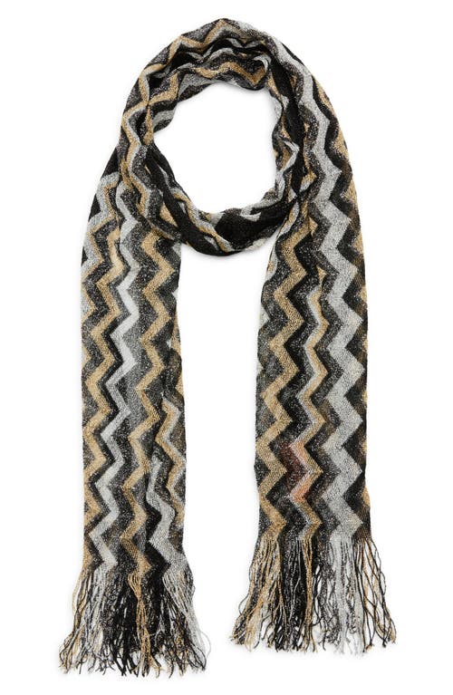 Shop Missoni Zigzag Fringe Scarf In Brown/black Multi