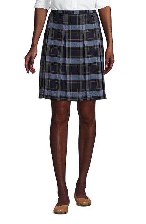 Lands' End School Uniform Young Plaid Box Pleat Skirt Top Of The Knee In Classic Navy Plaid