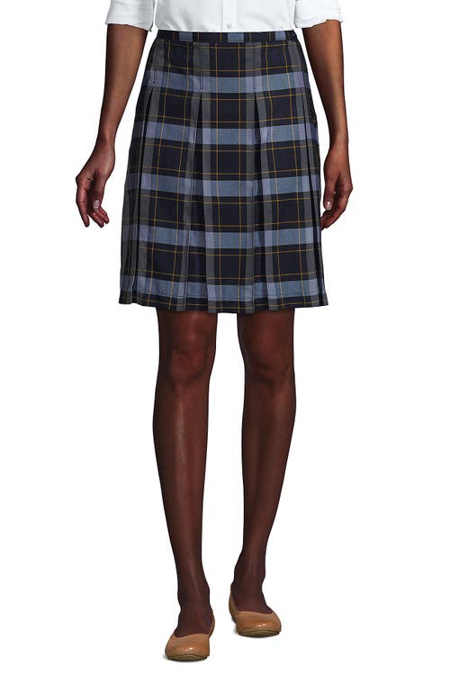 Shop Lands' End School Uniform Young  Plaid Box Pleat Skirt Top Of The Knee In Classic Navy Plaid