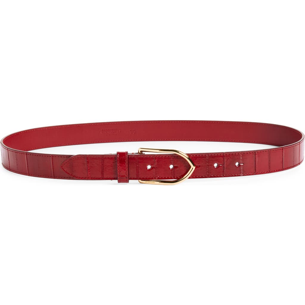 Shop Jacquemus La Ceinture Bambino Skinny Hagfish Leather Belt In Dark Red 480