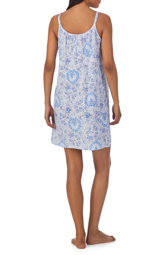 Shop Lauren Ralph Lauren Print Short Nightgown In Blue Floral