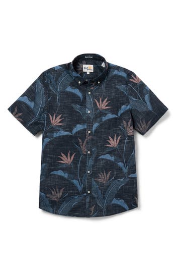 Reyn Spooner Paradise Calling Tailored Fit Short Sleeve Button-down Shirt In Black