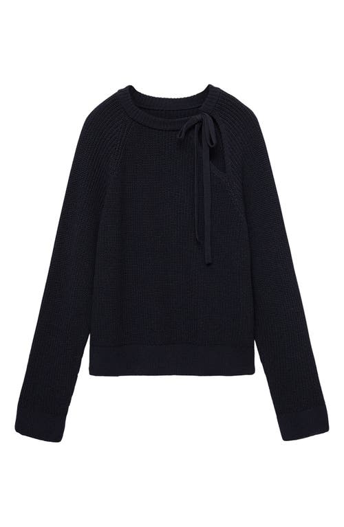 Mango Tie Neck Cutout Sweater In Dark Navy