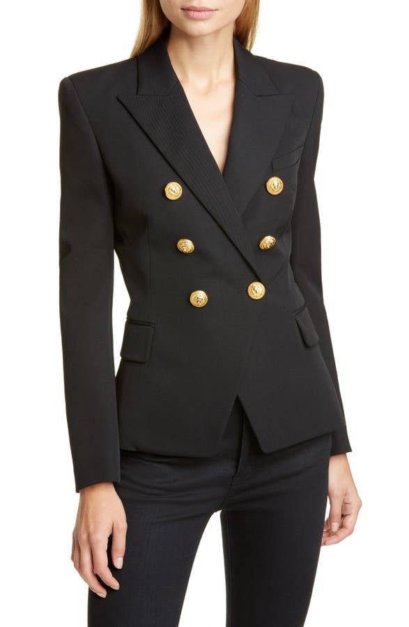 BALMAIN DOUBLE BREASTED WOOL BLAZER,RF0997498 132L