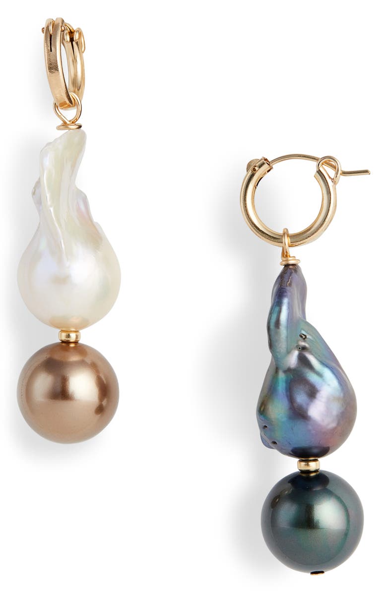 Beck Jewels Agra Mismatched Pearl Hoop Earrings | Nordstrom