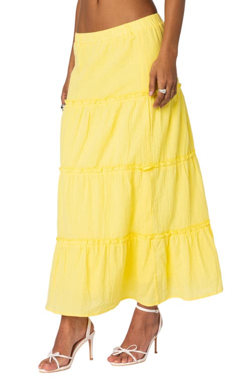 Shop Edikted Tiered Cotton Maxi Skirt In Yellow