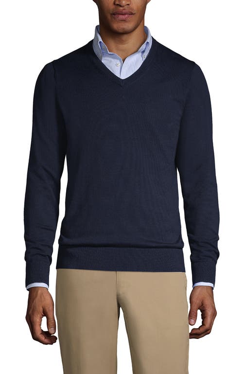 Shop Lands' End School Uniform  Cotton Modal Fine Gauge V-neck Sweater In Classic Navy