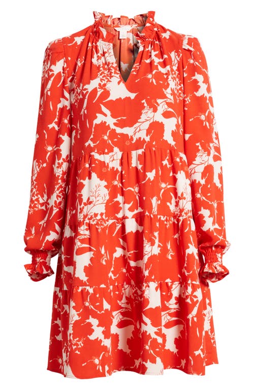 Shop Caslonr Caslon(r) Long Sleeve Tiered Dress In Pink- Red Zinnia Floral