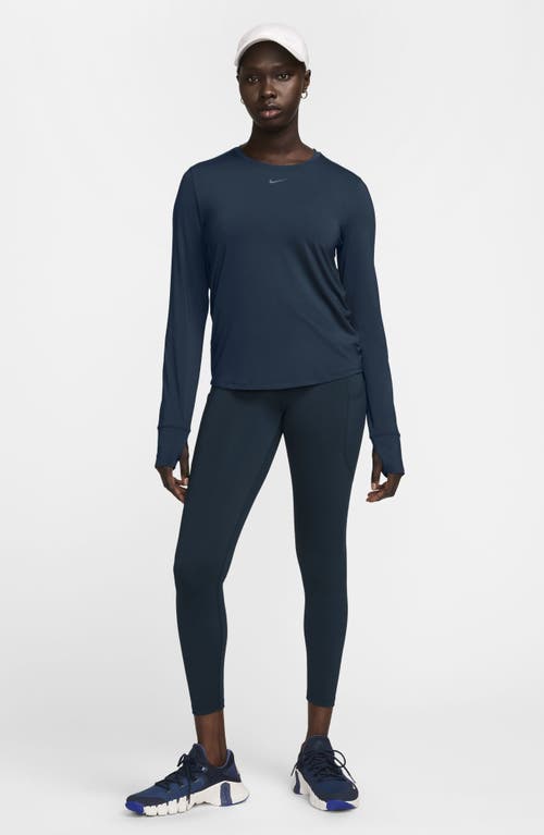 Shop Nike One Classic Dri-fit Long Sleeve Training Top In Armory Navy/black