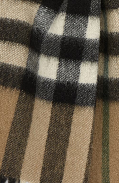 Shop Burberry Giant Check Fringe Cashmere Scarf In Linden