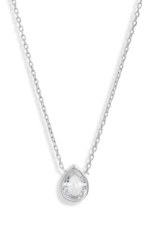 Mini Bezel Pendant Necklace in Silver/White/pear Cut