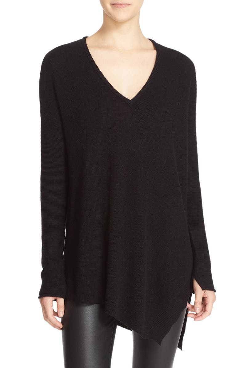 Alice + Olivia 'Edie' Asymmetrical Hem V-Neck Wool Blend Sweater ...